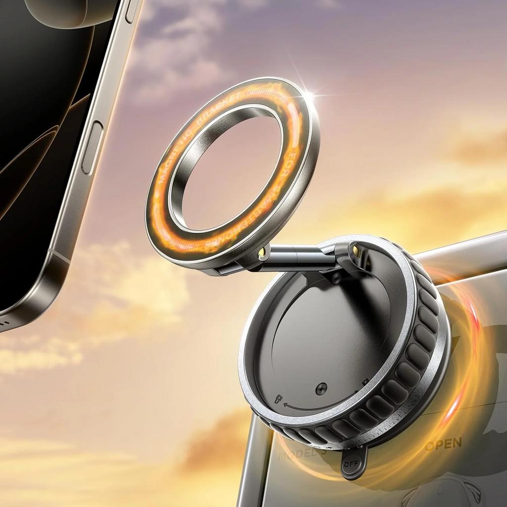 2026 Upgraded 360° Vacuum Magnetic Car Phone Holder for Magsafe [96+LBS Strongest Suction & 2800gf Strongest Magnetic]