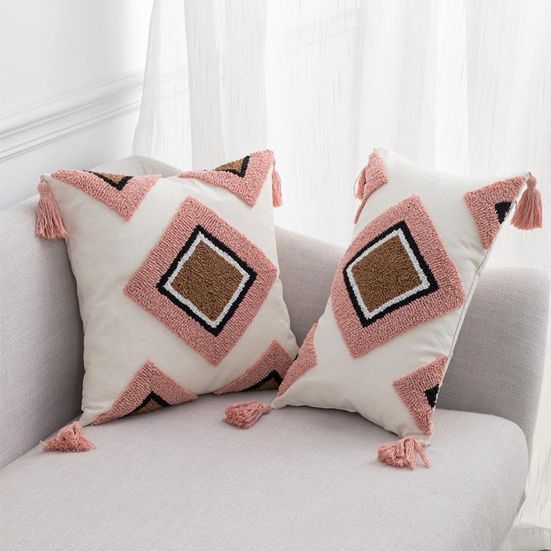 Nordic Pillow Ins Tufted Tassel Cushion Living Room Sofa Pillow Waist Pillow Case