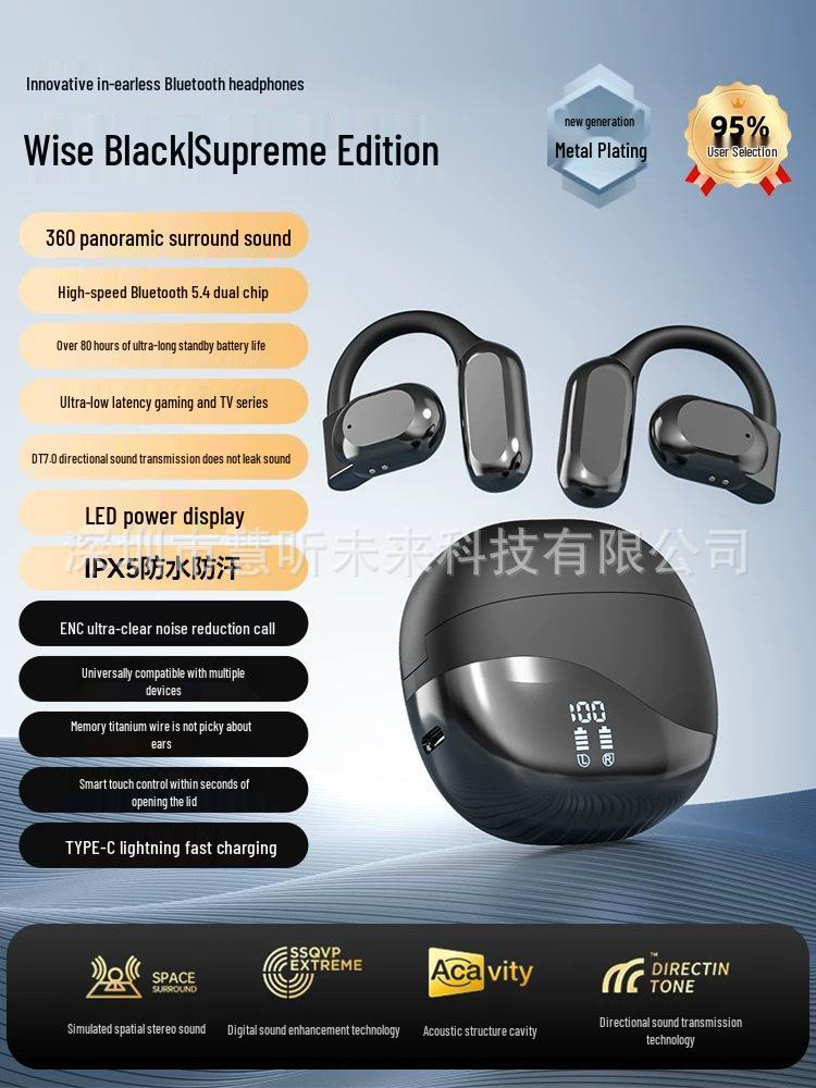 

M62 Ear-hook Bluetooth Earphones: Multi-language, Real-time Translation, Long-lasting Battery, Open-style Noise-Cancelling. Standard чорний