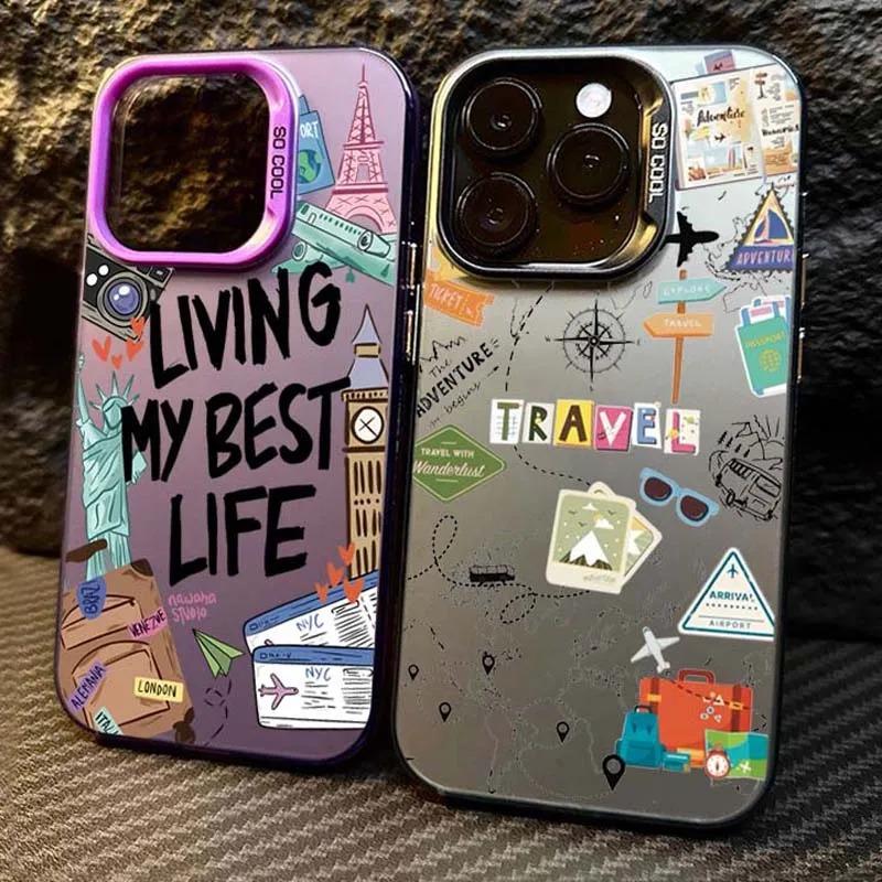 Travel World Map Signpost Pattern Design Protective Cover for iPhone 17 16 15 14 13 12 11 16E Series Pro Max Plus