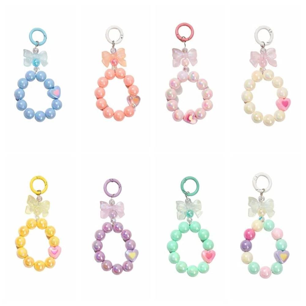 Anti-lost Phone Acrylic Lanyard Bowknot Phone Wrist Strap Candy Color Beads Keychain  Phone Charm