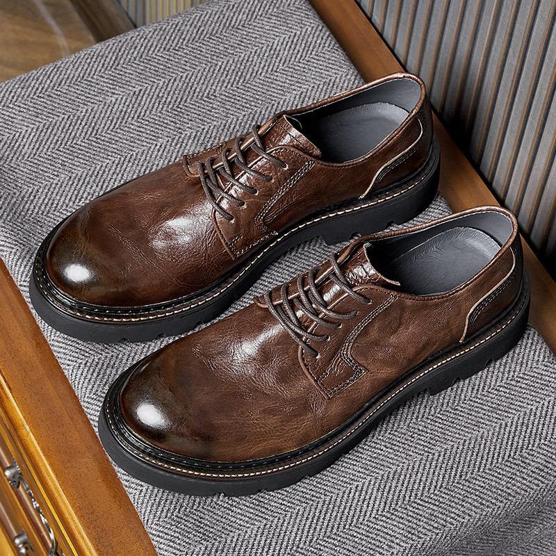 Dress Leather Shoes Men'S Business Casual Shoes Genuine Leather Cowhide Breathable Thick-Soled British Heightening Tooling Shoes