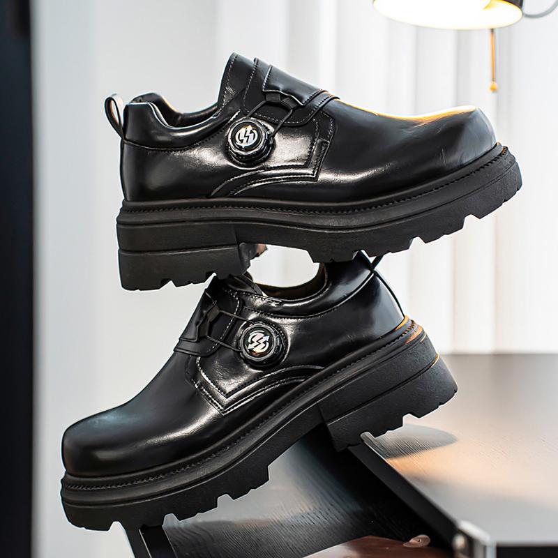 Men'S Handmade Loafers Slip-On  Fashion Casual Shoes Thick Sole Leather Lace-Up Comfortable Walking Shoes Men Trendy Footwear