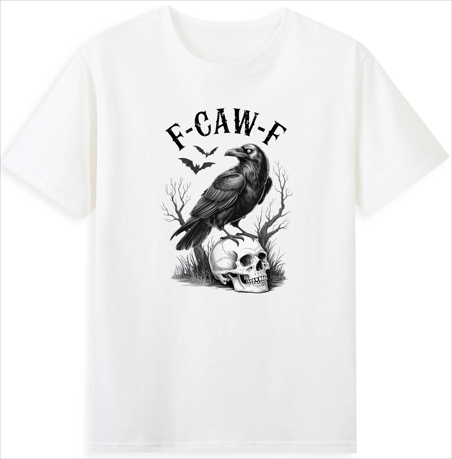 

Halloween F Caw F Black Bird F-Caw-F Crow with Skull Horror Graphic T-Shirt Men Clothing Comfortable Shirts 4XL