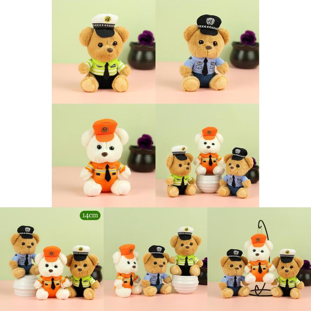 Charming Police Bear Plush Doll Decorative Keychain For Car And Motorcycle
