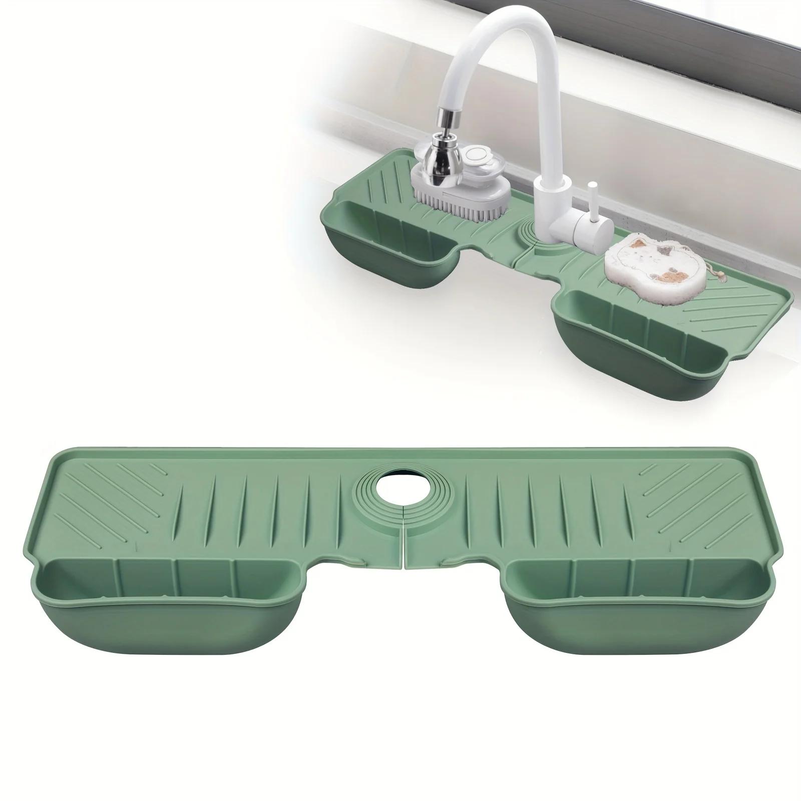 

Силиконовый брызговик для крана, коврик для сбора воды, коврик для раковины, поднос, сушильный коврик, держатель для губки для мытья посуды, органайзер для кухонной раковины зелёный