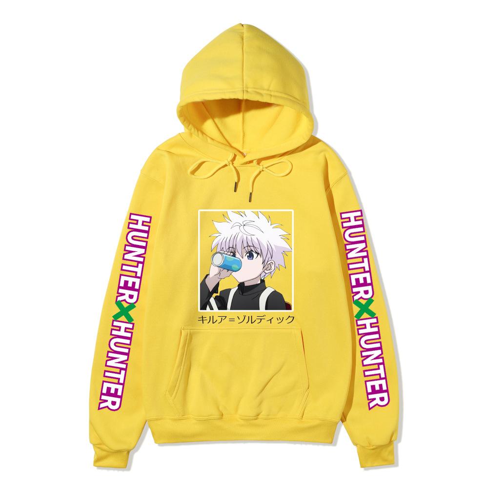 Hunter X Hunter Drinking Killua Hoodie Japanese Name Purple Letter Sleeve Anime Hooded Pullover Sweatshirt