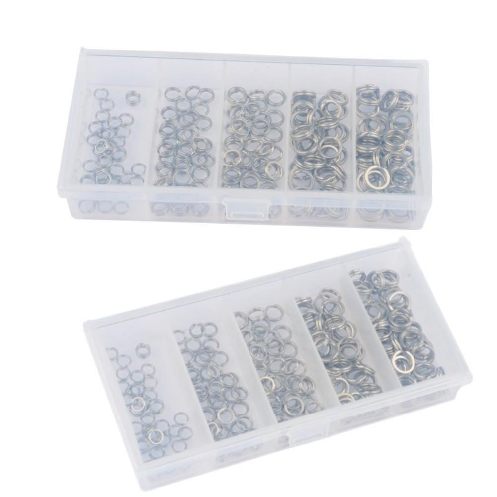 200/250PCS Stainless Steel Fishing Split Rings High Strength Large Tensile Force Fishing Lure Connector 5 Size with Tackle Box