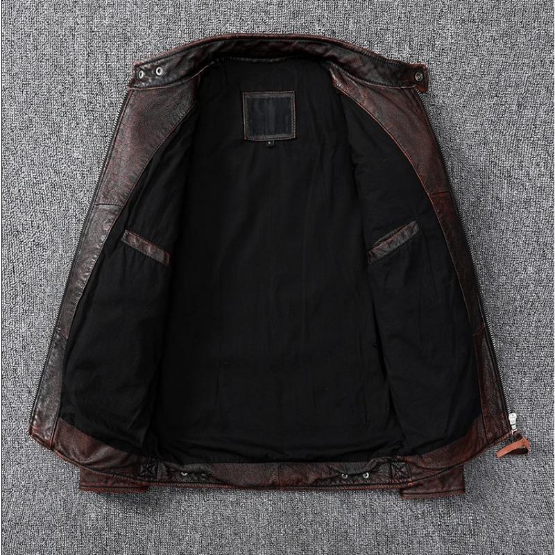Chinesische Größe Vintage braun Mantel klassische Biker Stil kurze schlanke echte Lederjacke Männer Casual Ledermantel Herbst