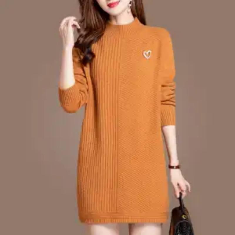 Mid-length Sweater Skirt Women New Autumn Winter Velvet Thickened Loose Lazy Style Knitted Bottoming Shirt