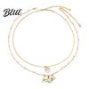 Shell Necklace Women Double-layered Starfish Charm Faux Pearl Decor Adjustable