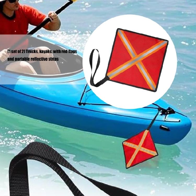 2Pcs Kayak Safety Red Flag With Webbing & Reflective Strips Canoes Warning Flag Kayak Safety Travel Flag Easy to Use