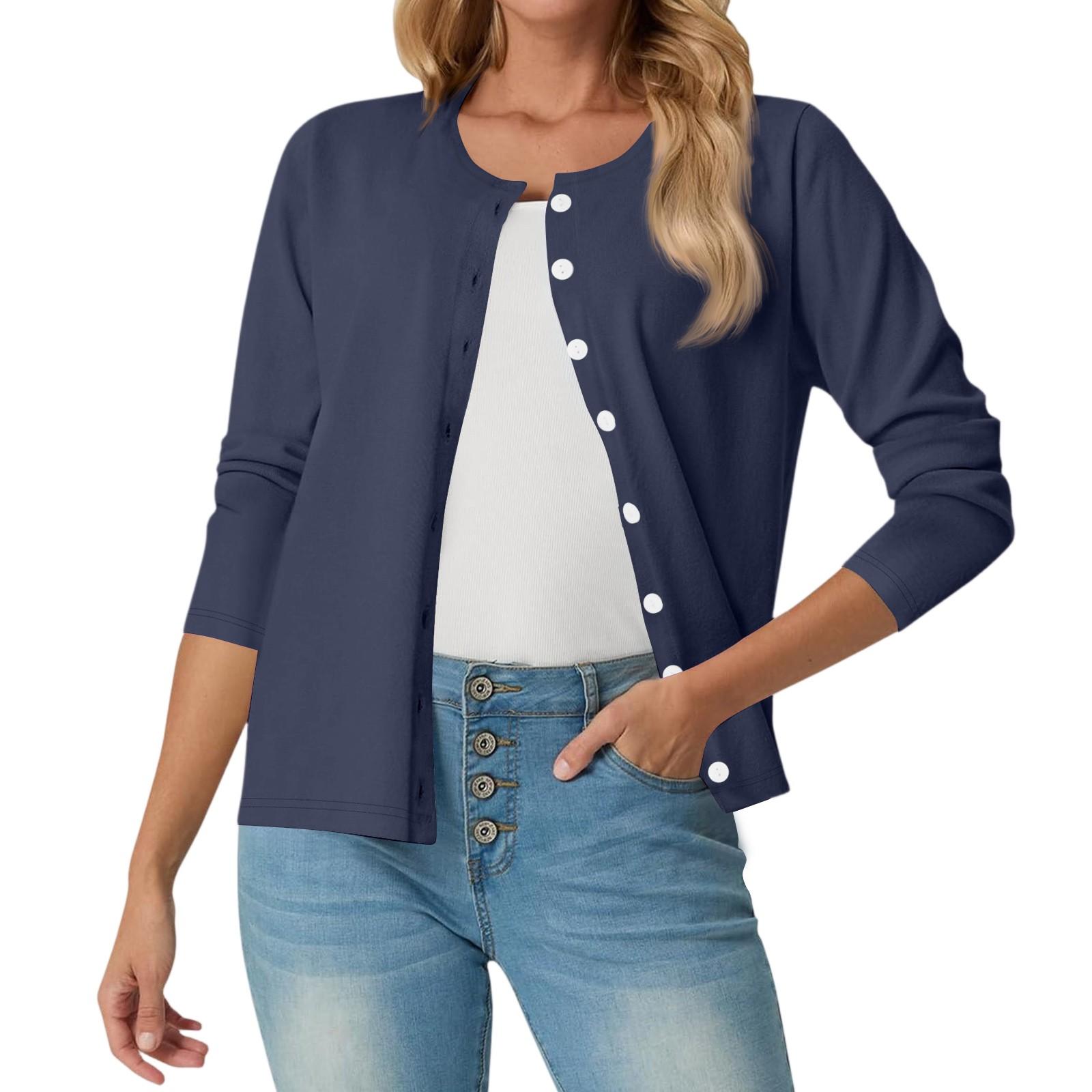 

Женский модный повседневный удобный кардиган однотонного цвета S тёмно-синий