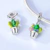 Authentic Green Zircon Cactus Flower Bead Charms Compatible With Bracelets Ladys Gift Jewellery copper Diy Accessories Bag Charm