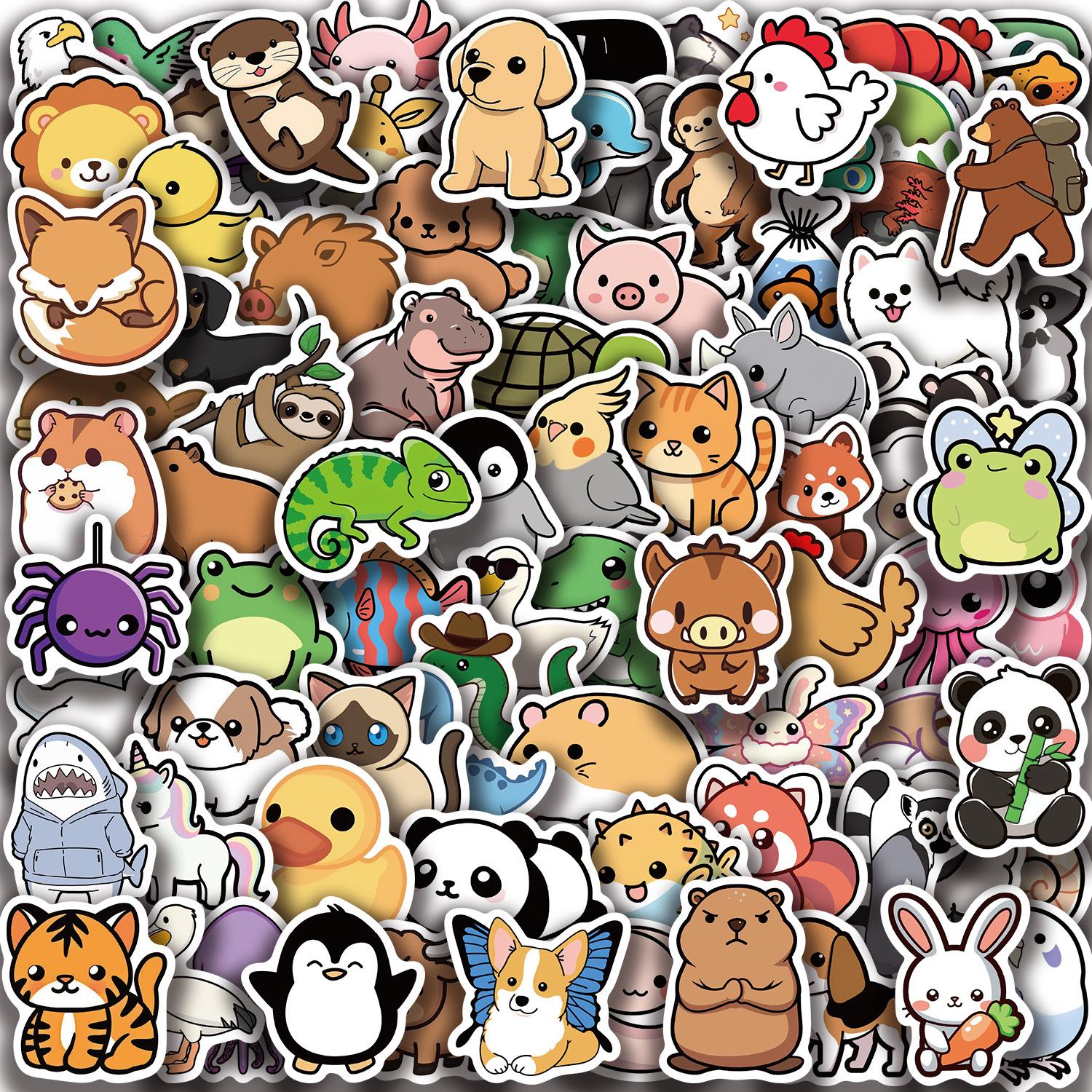 

100pcs Cartoon Animal Illustration Graffiti Stickers Guitar Notebook Luggage DIY Waterproof Stickers