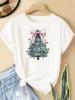 (Asian Size) watercolor letter new year T Clothing Short Sleeve T-shirts  Print merry Christmas o-neck Women's Top Fashion holiday Graphic Tee