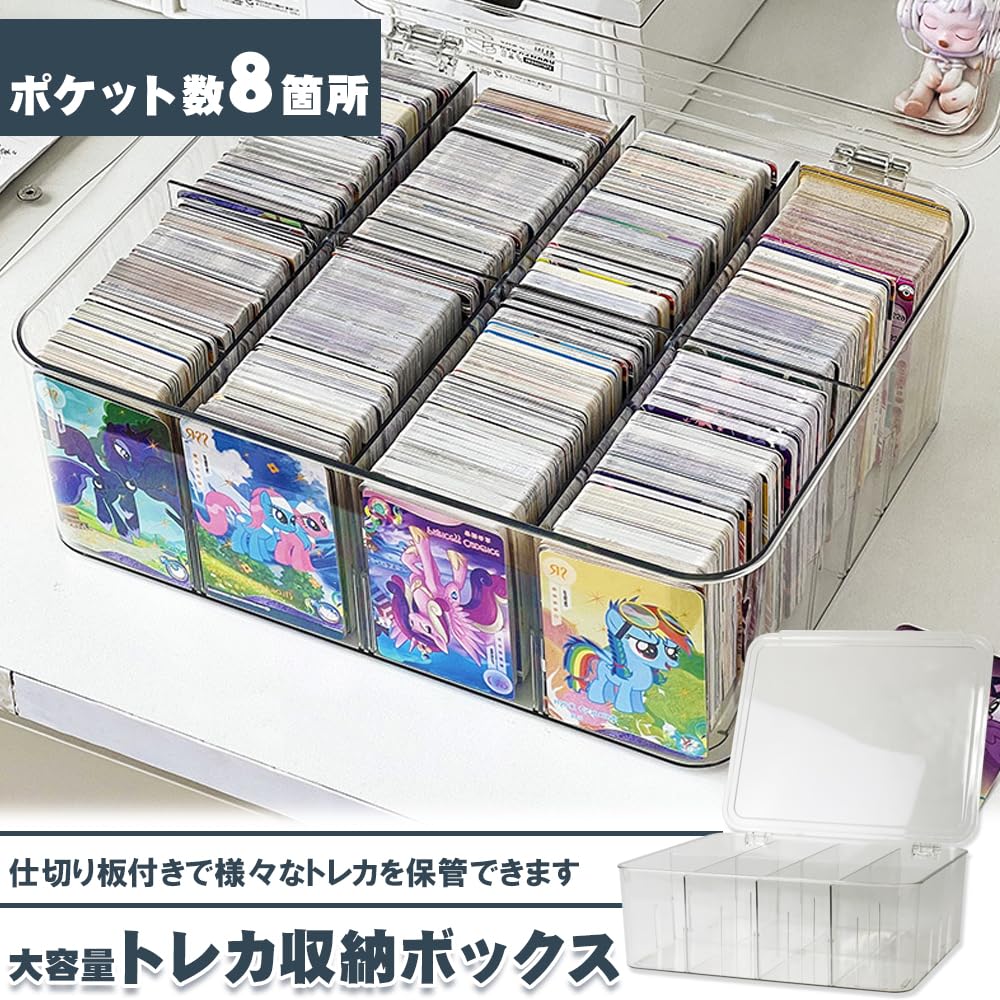 Manekinext Trading Card Storage Case Clear PET Large Capacity Organizer with Lid and Dividers 8 Compartments 30 X 26 10.5 Cm