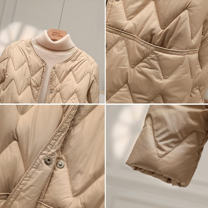 Lightweight short white duck down jacket women's autumn and winter new fashion round neck rhombus warm casual jacket