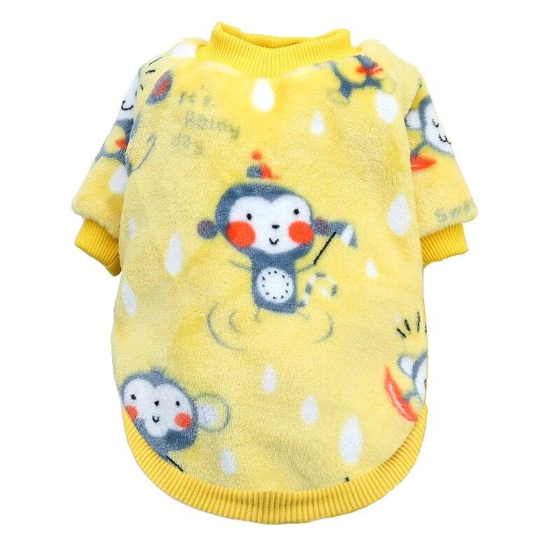 Winter Warm Dog Clothes for Small Dogs Soft Flannel Pet Vest French Bulldog Coat Yorkies Cartoon Print Puppy Cats Clothing