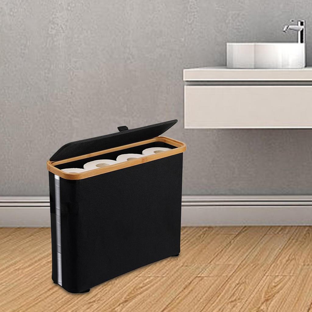 Bamboo Storage for Toilet Paper, Organizer with Lid, Large Holder Bathroom