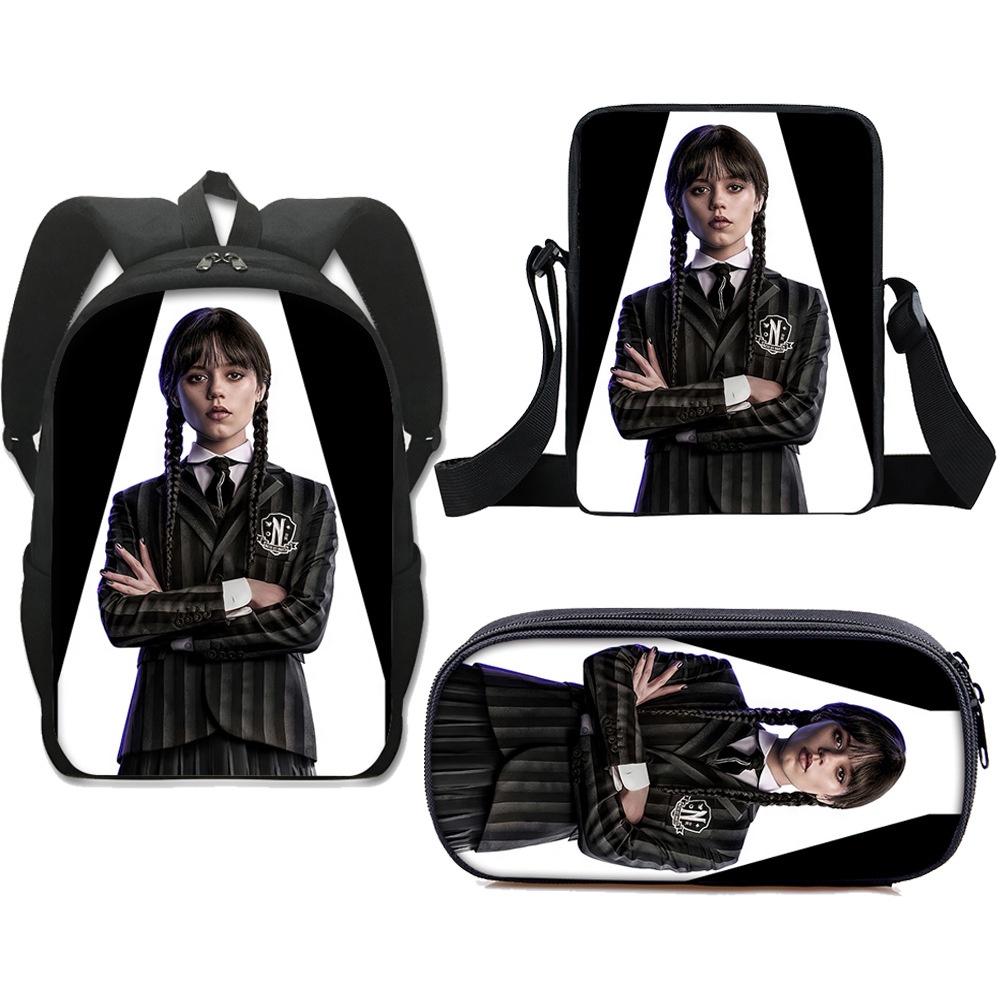 3pcs Wednesday The Adams Family Backpack+shoulder Bag+pencil Case Set Kids Gift