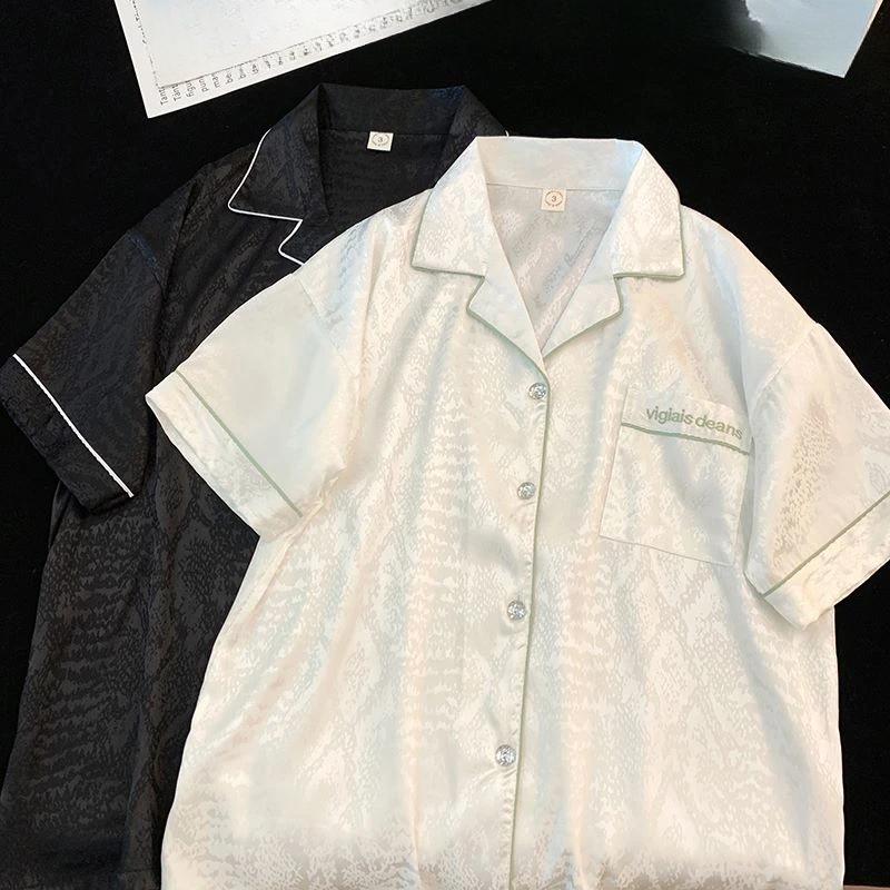 

Пижама женская в европейском американском стиле с полосатым принтом под змею, элегантная, модная, Y2k, одежда для сна, новые шорты с коротким рукавом, комплект из 2 предметов XXL белый