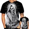 Tendenza moda estiva, T-shirt divertente e creativa, fantastico motivo stampato in 3D con teschio, T-shirt casual e comoda