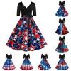 Women’s Casual Fashion Independence Day Printed V-Neck Retro Short-Sleeve Dress