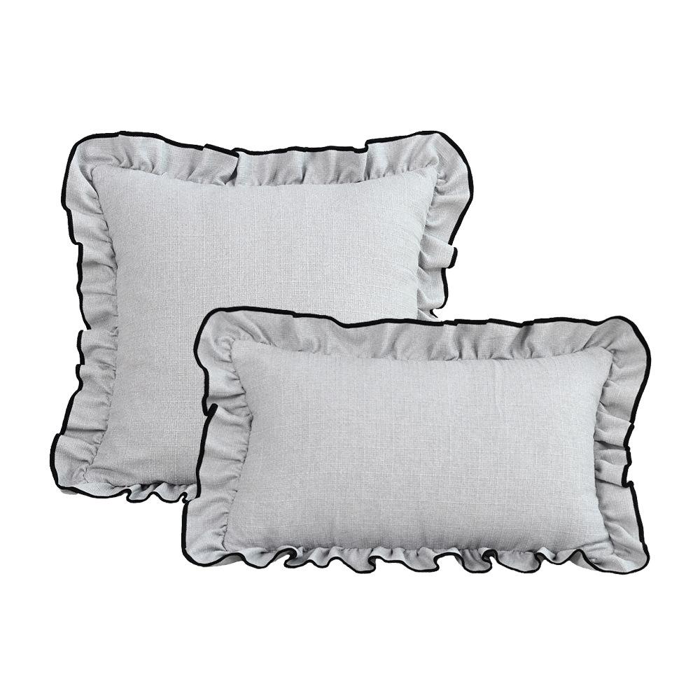 Ins Cotton Linen Pillow Cover Black Trim Scalloped Ruffle Edge Cushion Case Modern Farmhouse Decorative Throw Pillowcase Sofa Bed Cover