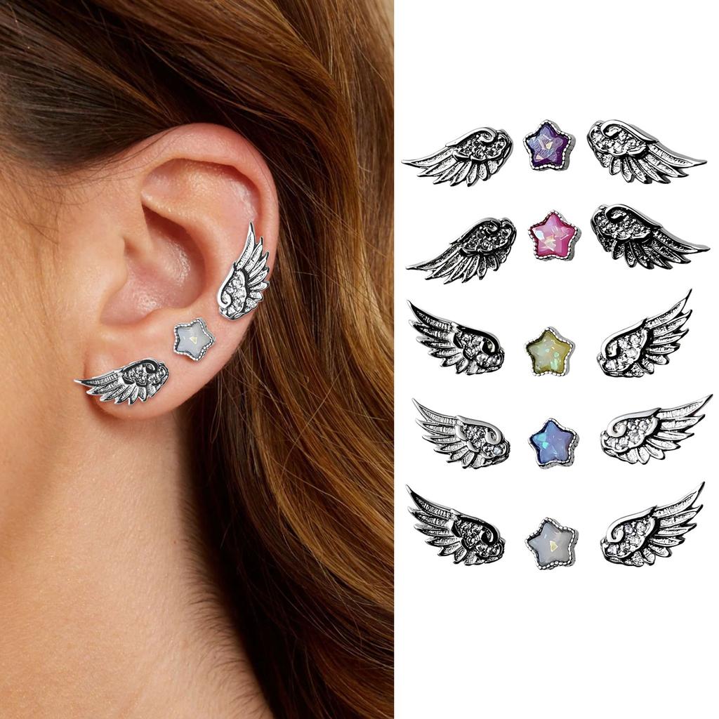 Trendy Studs Earrings for Women Students Star and Angel Wing Designs Ear Accessories Fashion Accessory