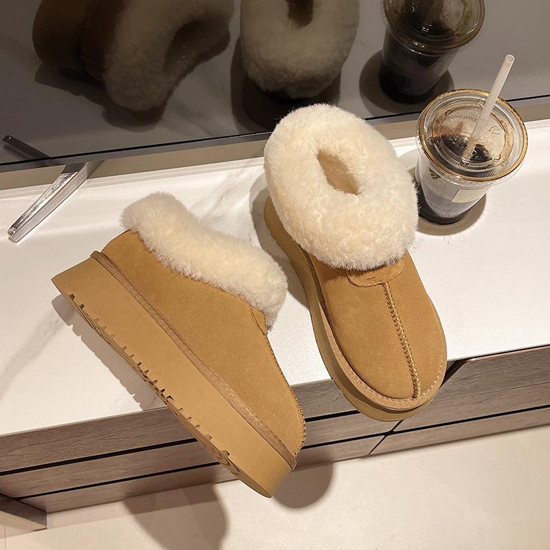 Women's Fashion Lightweight Height-enhancing Soft Sole Winter Warm One-step Fur One Snow Boots Velvet Lined Non-slip Casual Sports Cotton Boots