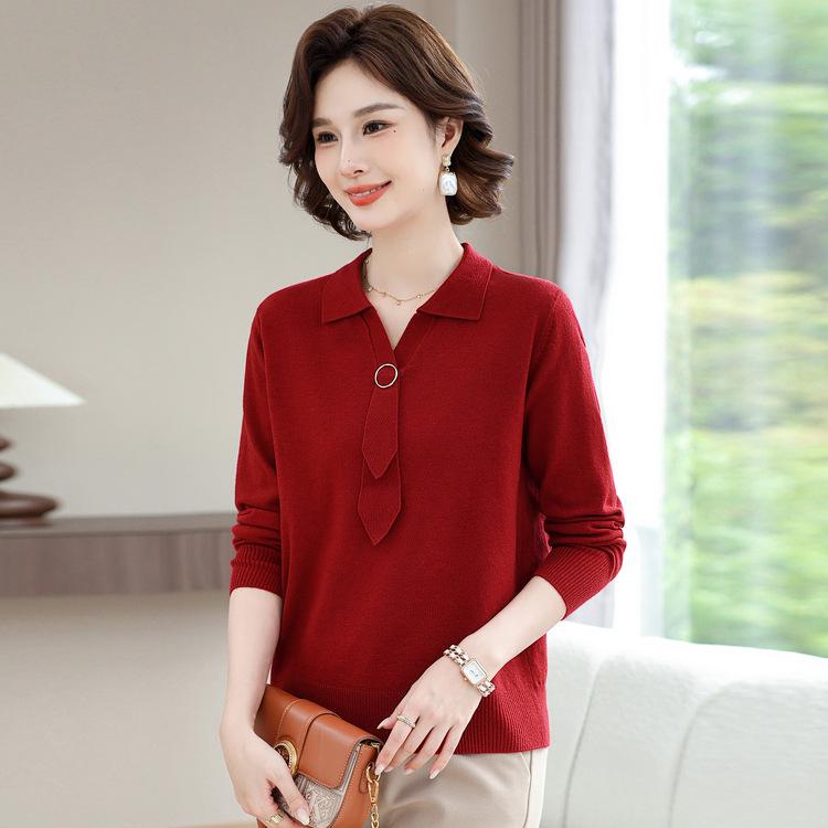 Middle-aged Mother Spring New Chiffon Top Thin Shirt Long Sleeve Spring and Autumn Middle-aged and Elderly Women Summer Western-style Sweater
