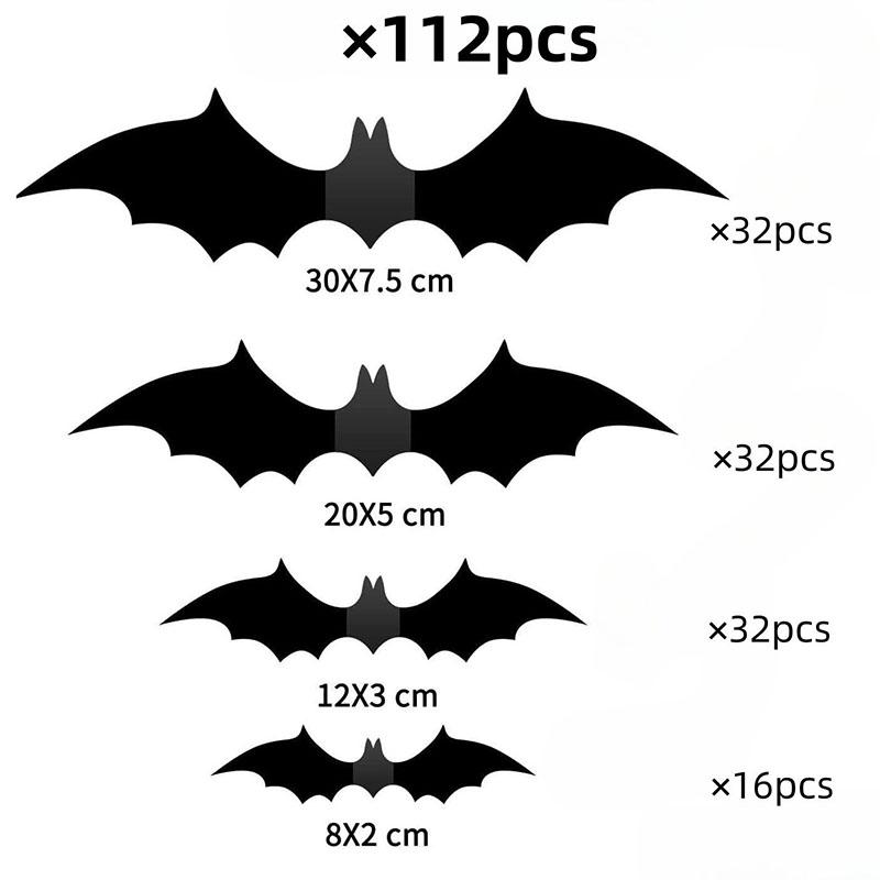 60-180pcs Halloween Bat 3d Black Bat Stickers Supplies Halloween Classic Style Wall Stickers Three-dimensional Spider Decoration