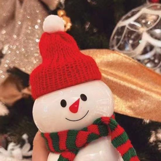 Garrafa de Bebida Boneco de Neve de Natal com Chapéu e Cachecóis 500ml Copo de Plástico à Prova de Vazamentos para Suco e Leite Garrafa de Água Reutilizável para Crianças