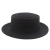 Flat Top Fedoras Jazz Hats For Women Men Solid Color Imitation Woolen Jazz Cap British Style Wide Brim Ladies Bowler Hats Fedora