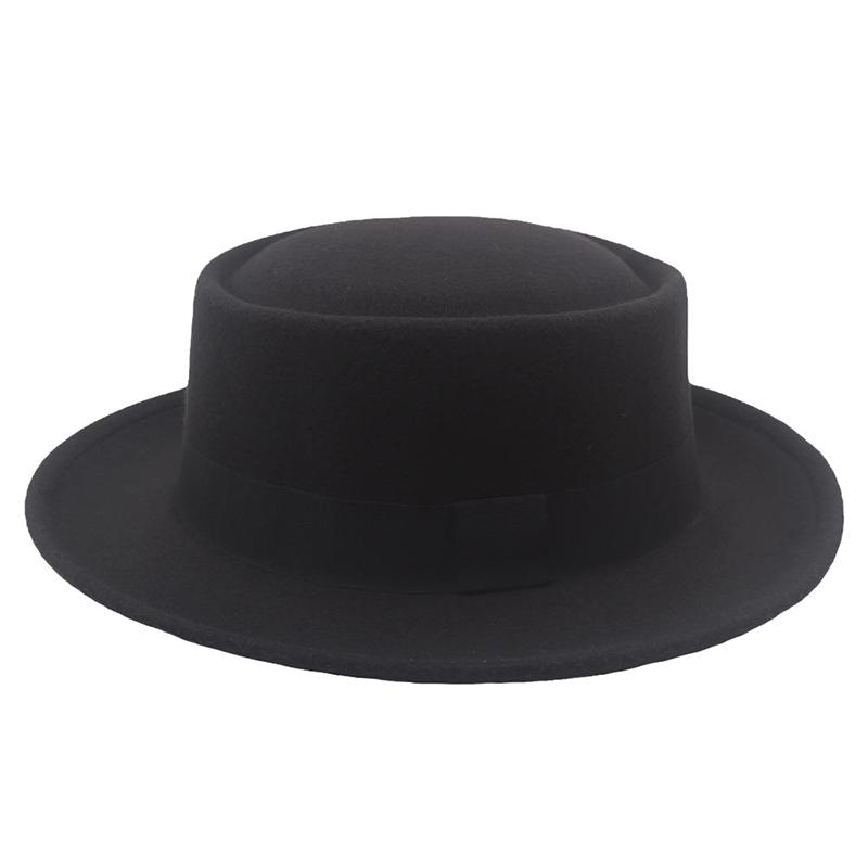Flat Top Fedoras Jazz Hats For Women Men Solid Color Imitation Woolen Jazz Cap British Style Wide Brim Ladies Bowler Hats Fedora