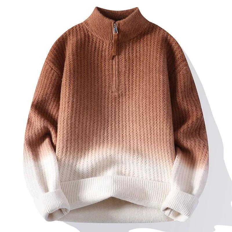 2026 Podzim Zima Pánské Ležérní Svetry na Poloviční Zip Pánské Volné Svetry s Pleteným Stojáčkem Pánské Mládežnické Trendy Pohodlné Top