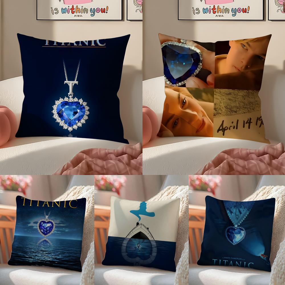 Ocean Heart Sapphire T-Titanic Pillow Case Sofa Living Room Bedroom Headboard Backrest Cushion Square Cushion