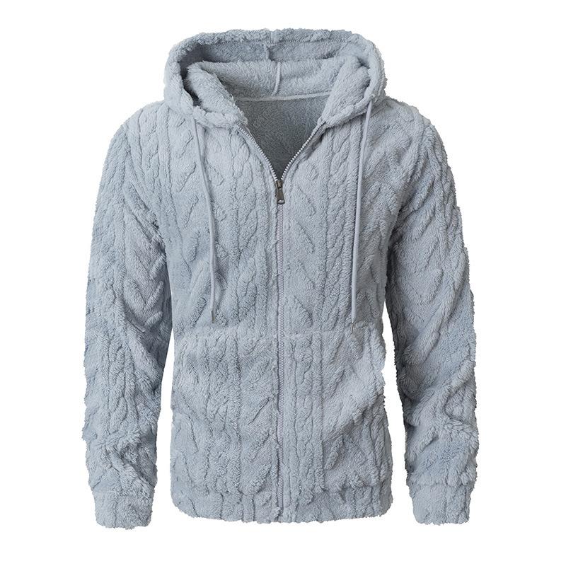 Осенне-зимнее шерстяное пальто Текстура Повседневное С капюшоном Однотонное Мужской кардиган Свитер Куртка Влагоотводящее Удобное Приятное к коже Дышащее Топы S светло-синий 2490₽