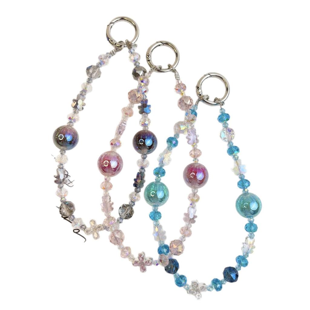 Iridescent Crystal Beaded Phone Lanyard & Keychain Bag Charm Pendant