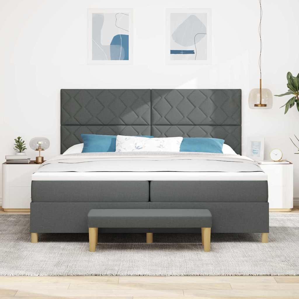 Box Spring Bed with Headboard Dark Gray 200 x 200 cm Fabric