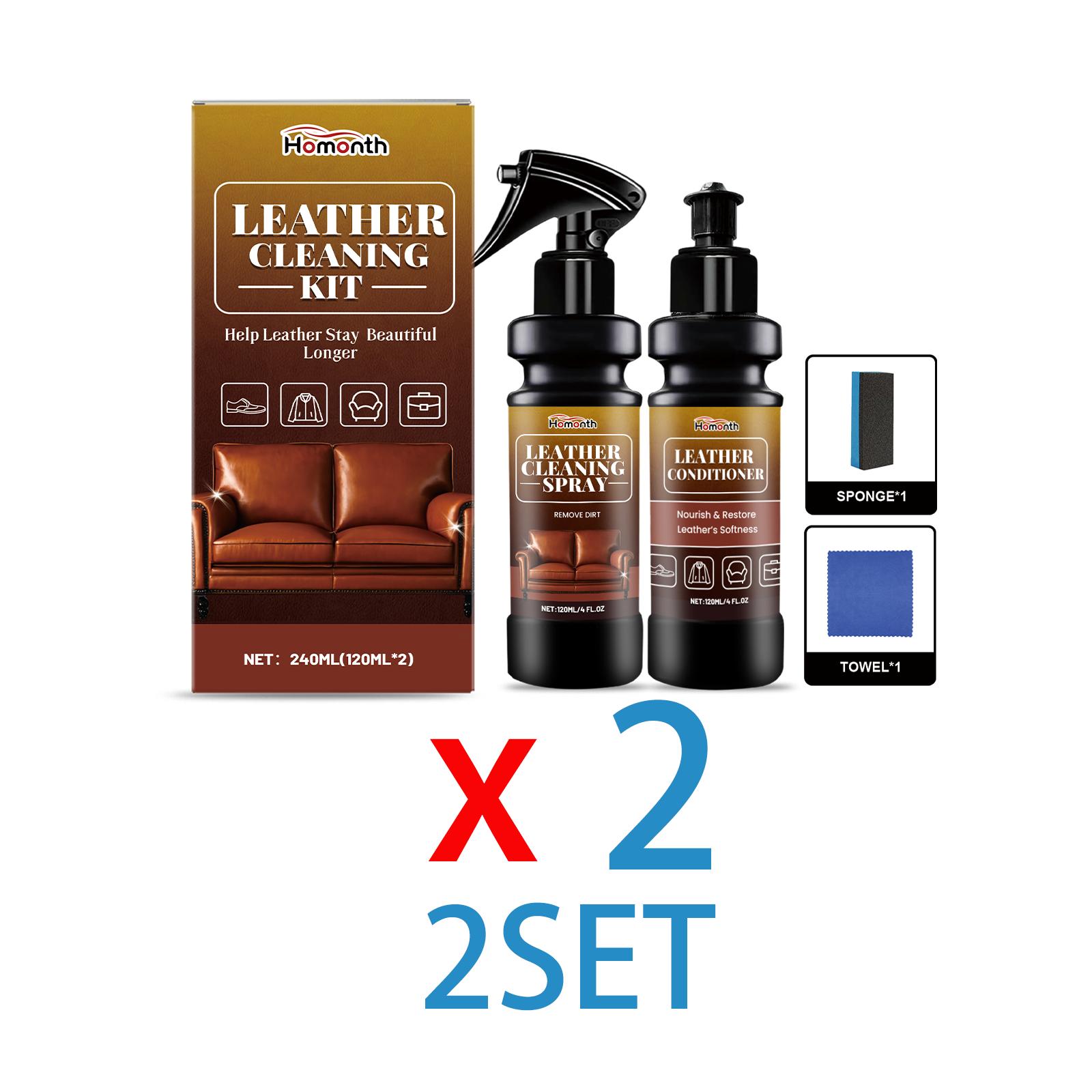 Kit Nettoyant Après-Shampoing Cuir  Set d'Entretien Spray Profond Crème Nourrissante Redonne Souplesse Brillance Prévient les Craquelures Inclut une Éponge
