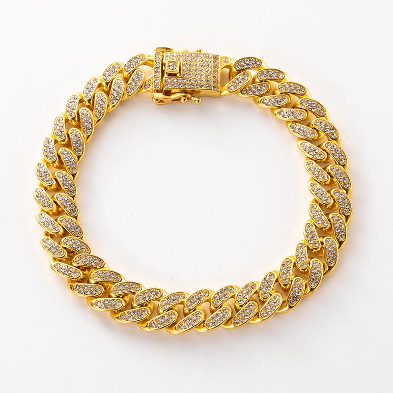 

Hip Hop Dog Collar, Gold Tone Stainless Steel Cuban Chain, Durable Diamond Inlaid Pet Jewelry for Daily Walking 8inch(20cm) золотой