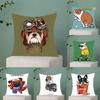 French Bulldog Pillow Case Anti-Dustmite Pillowcase Invisible Zipper Silky Short Plush Sofa Cushion Cover