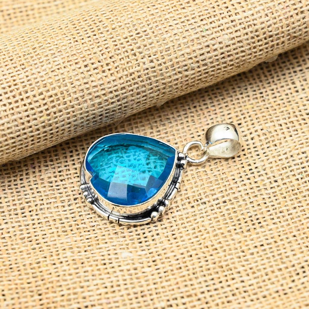 Drahokam Modrý Topaz Ručně vyráběný 925 Ryzí Sterlingové Stříbro Šperk Přívěsek Pro Ni