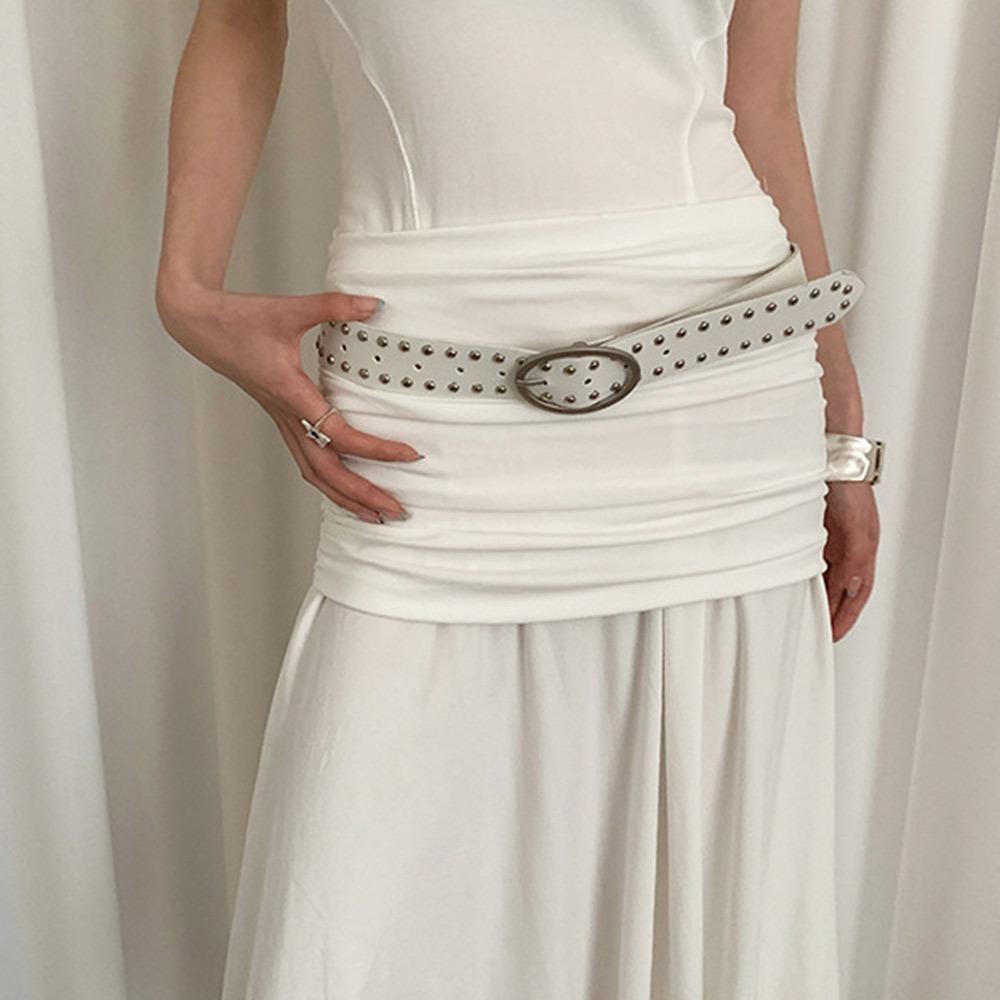 Alloy Buckle Y2K Belt Pu Leather Skinny Waist Straps Retro Bohemian Rivet Belt  Women