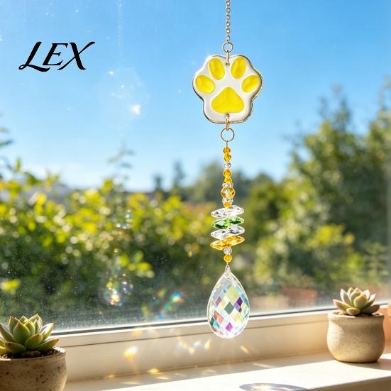 Crystal Rainbow Reflector Cat Paw Wind Chimes, Suncatchers for Windows Hanging, Water Drop Pendant Prism Maker Indoor Outdoor Home Garden Decor Cute