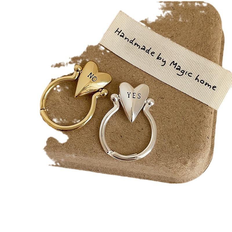Exquisite Personality Glossy Surface Stainless Steel Heart Letter "YES""NO" Rings For Women Finger Charm Jewelry Accessory Gifts