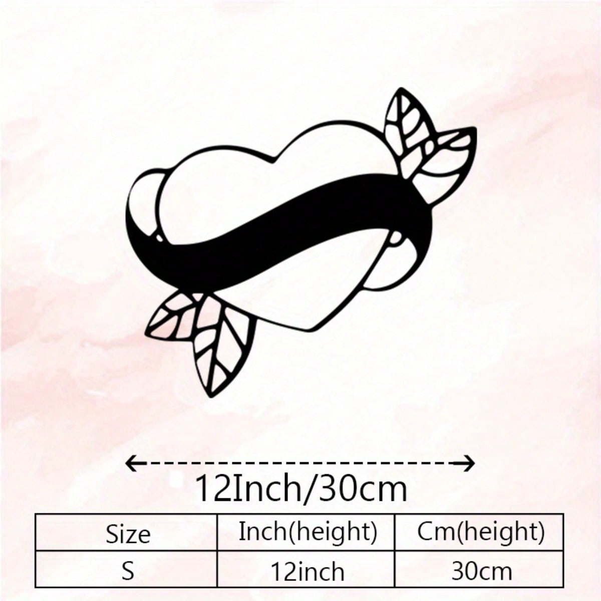 Metal Wall Art Black White Heart Sculpture Leaf Motif Powder Coated Iron Valentine Gift