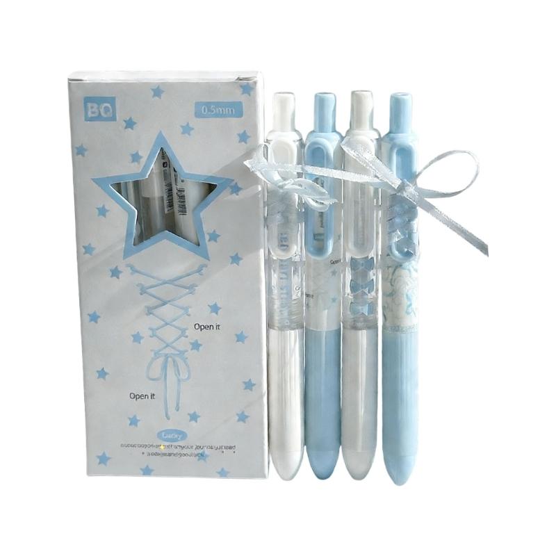 4Pcs Lace Ribbon Gel Inks Pen Retractable Gel Pen Ergonomic Grip 0.5MM Tip Fast Drying Inks for Office School Supplies